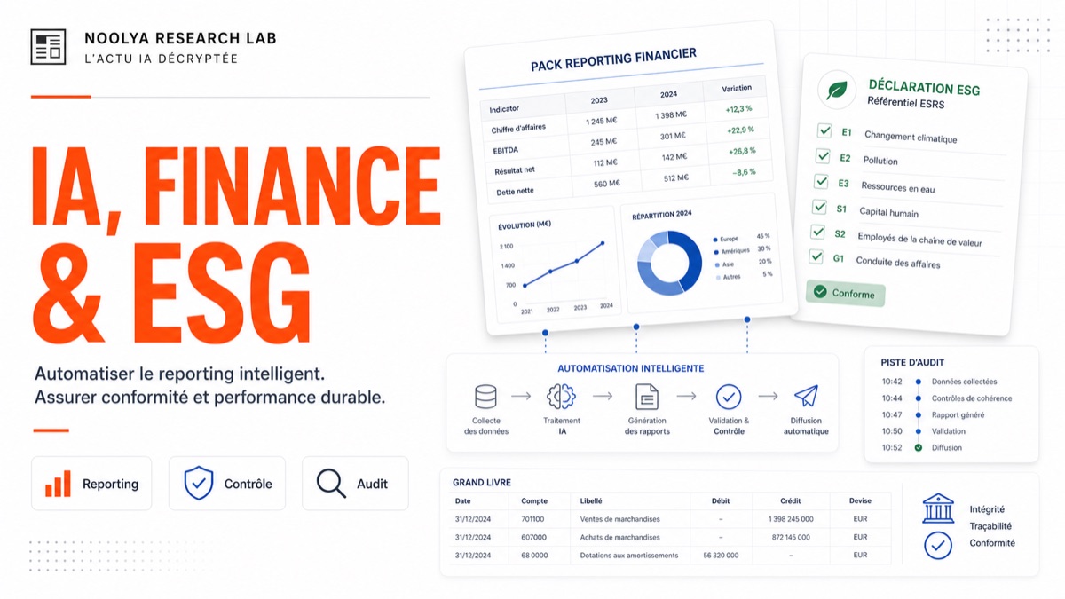 Couverture éditoriale IA et Finance : automatisation intelligente du reporting et conformité ESG