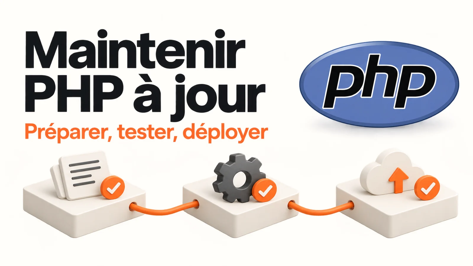 Parcours de maintenance PHP : inventorier les versions, choisir une branche supportée, tester les parcours métier et vérifier le service après migration.